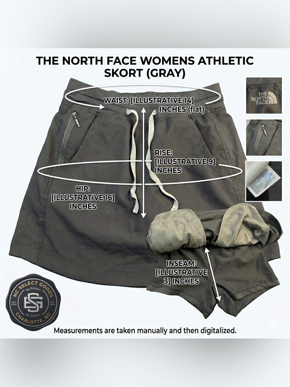 The North Face Women’s Gray Athletic Skort Skirt Shorts XS Zip Pocket